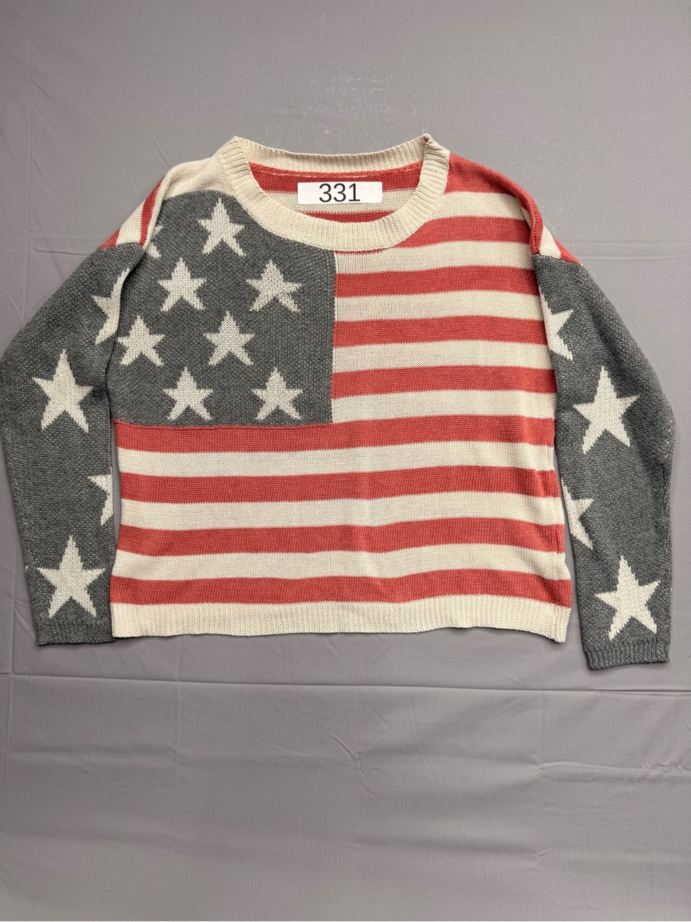 Stars & Stripes Crewneck Sweater - Red, Gray & Cream